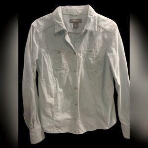 Women's Eddie Bauer Light Blue Corduroy Button Down Long Sleeve Shirt, Sz M (P)